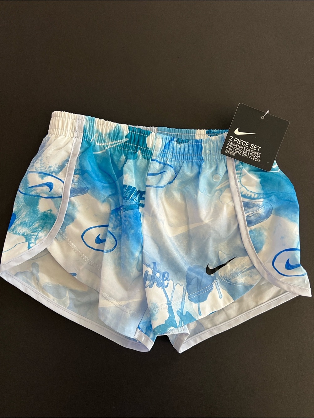Nike Kids White & Blue Watercolor Athletic Shorts NWT